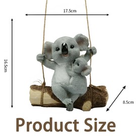 Mother and Child Koala Resin Swing Figurine, Adorable Garden Decor Creative Fairy Garden Statue Hanging Cute Sculpture Landscape for Outdoor Patios, Yards, and Home Decoration