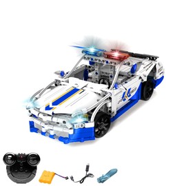 RC Remote Controlled Police Car Made of CaDA Building Block Set, Compatible with Ford Mustang GT, US Police Car, DIY Model Kit Made of Clamping Blocks, Technical Kit, Police Vehicle for Children and