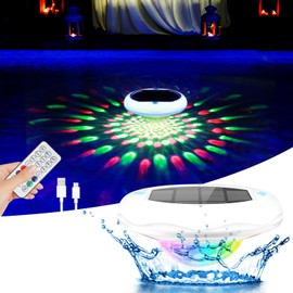 Solar Pool Chlorine Floater with 13 Colors Light, Floating Pool Lights with USB Charging, 2600mAh 6.7 Inch IP68 Waterproof Upper and Lower Glow Adjustable Release Chlorine Dispenser for Pool 2 PACK