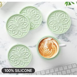 HFHOME Silicone Coasters Set for Drinks - 6 Pack With Holder, Table Cup Mat for Coffee Table, Desk, Bar - Tabletop Protection Gift - Nyanza Green