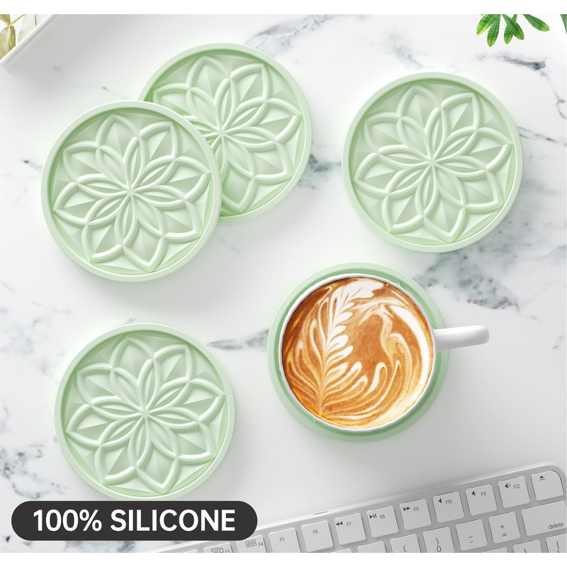 HFHOME Silicone Coasters Set for Drinks - 6 Pack With