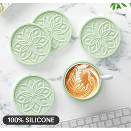 HFHOME Silicone Coasters Set for Drinks - 6 Pack With Holder, Table Cup Mat for Coffee Table, Desk, Bar - Tabletop Protection Gift - Nyanza Green