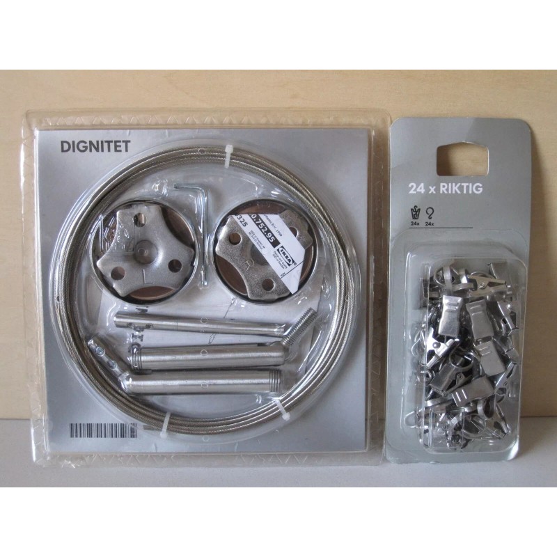 Ikea Dignitet Curtain Wire Set 600.752.95 and Riktig Clips 802.122.01