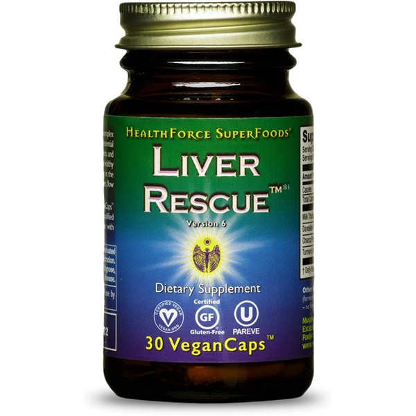 HealthForce SuperFoods Liver Rescue - 30 VeganCaps - All Natural Liver Regenerator Supplement with Milk Thistle & Dandelion Root - Gluten Free - 15 Servings
