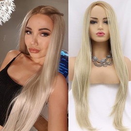 Xiweiya Wigs Long Straight Ombre blonde Wig Length Synthetic Heat Resistant Fiber Wigs Middle Parting for Women, Drag Queen Cosplay Makeup