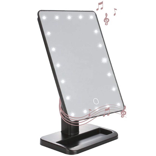 Aduro Espejo de maquillaje espejo con luces y altavoz Bluetooth, U-Reflect Beauty LED inalámbrico giratorio con bandeja (negro)