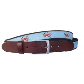No27 Mens Maryland Crab Leather Belt, Leather Tab and Buckle, Maryland Flag and Crab Leather Belt