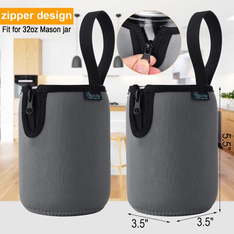 Beautyflier Mason Jars 32oz Wide Mouth Sleeve Regular Mouth Mason