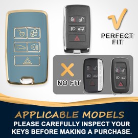 QBUC for Land Rover Key Fob Cover with KeyChain Soft TPU Gold Trim Key Case Full Protection Compatible with 2018-2026 Land Rover Range Rover Evoque Sport Vogue Discovery 5 Jaguar E I-PACE (Blue)
