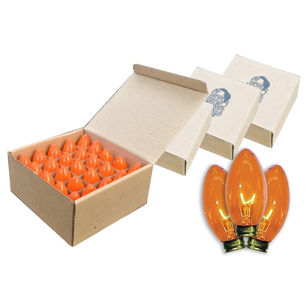 Queens of Christmas 100 Pack C9 Dimmable Transparent Orange E17 Base Incandescent Light Bulbs