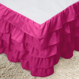 Elegant Comfort Leila Collection Multi-Ruffle Bed Skirt, 1500 Thread Count Egyptian Quality, Easy Fit Dust Ruffle, 15 inch Drop, Wrinkle and Stain Resistant, MultiRuffle, Full, Hot Pink