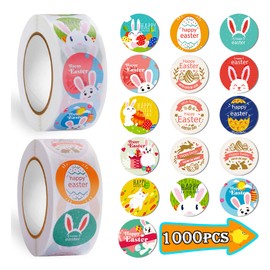 Leesgel Easter Stickers for Children, 1000pcs(2 Rolls) Easter Crafts Stickers for Easter Gifts Cards Decorations, Easter Eggs Stickers for Party Supplies Favours Accessories