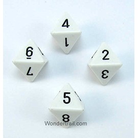 WCXPQ0801E4 White Opaque Dice with Black Numbers D8 Aprox 16mm (5/8in) Pack of 4 Dice Chessex
