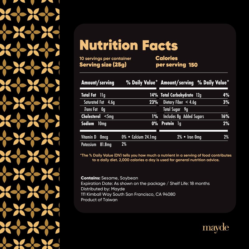 Mayde Black Sesame Paste Spread, Premium Ground Black Sesame Jam