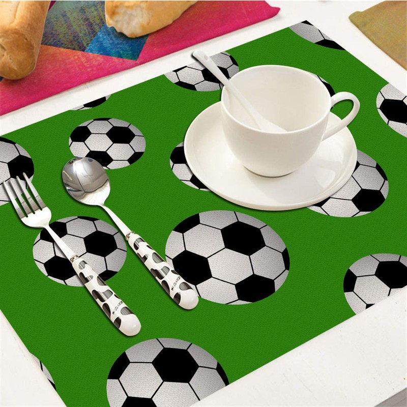 Soccer Placemats Set of 4, Ball Soccer Sport Game Green