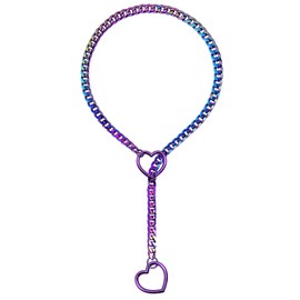 EverGlimp Rainbow Slip Chain Necklace For Women, Purple Heart-Shaped O-Ring,Adjustable Lengths,Cuban Chunky Chain Lariat Y-Necklace Jewelry (Purple, Length 25'')
