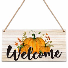Welcome Sign for Front Door Outside, Autumn Decor Wall Art Hanging Sign, Fall Pumpkin Hanging Plaque Door Hanger for Outdoor Porch Home -FALLA01