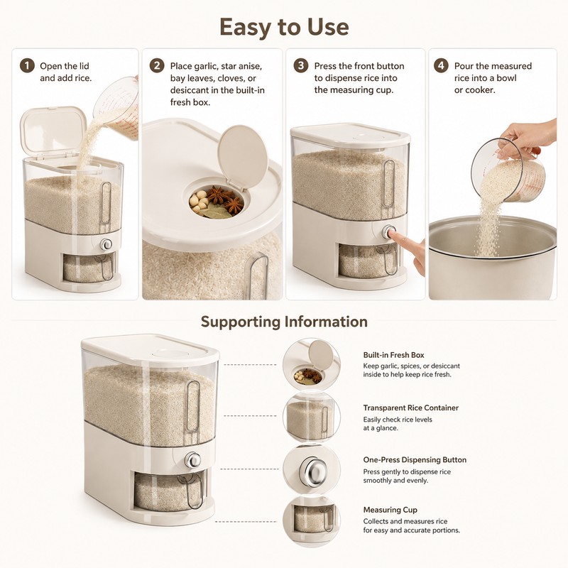 5KG Rice Dispenser for Kitchen Storage – Sealed Dry Food