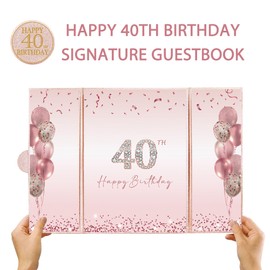 DARUNAXY Rose Gold 40th Birthday Party Decorations, Happy 40th Birthday Alternative Signature Guest Book for Women Pink Cheers to 40 Years Old Gifts 40 Birthday Signing Card Board Party Supplies