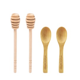 DESIOLE 4Pcs Wooden Honey Dipper Sticks, 6.3 Inch Honey Comb Stick, Mini Honey Mixing Stirrer Spoon for Honey Jar Dispense Drizzle Honey Wedding Party