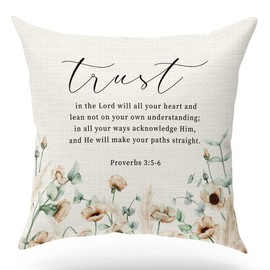 KongMoTree Bible Verse Throw Pillow Case, Blessing Gift, Scripture Art, Scripture Sayings, Bible Quote, Proverbs 3:5-6, Church Gifts, Sofa Bed Living Room Porch Decoration, 18x18 Inches