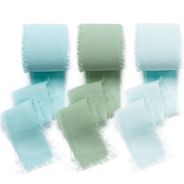 AiQInu Ribbon Eucalyptus Green 3 Rolls, 2.5 cm Green Chiffon