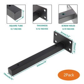 Heavy Duty Shelf Brackets,ULIFESTAR Floating Shelf Brackets,Wall Mounted Decorative Shelving Shelf Supports Wall Hanging Bracket with Screws,Hardware Brace for DIY Home Storage 2 Pack (10'', Black)