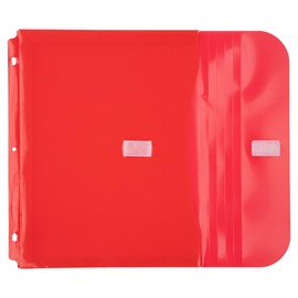 JAM PAPER Plastic 3 Hole Punch Binder Envelopes with Hook & Loop Closure - Letter Booklet - 241.3 x 292.1 mm (9 1/2" x 11 1/2") with 25.4 mm (1") Expansion - Red - 12/Pack