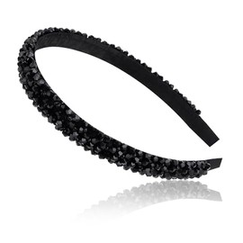 YISSION 1 PC Beaded Rhinestone Headband Fashion Jeweled Head Bands Sparkly Crystal Hairband Non Slip Bling Hair Accessories for Women Girls (Black)