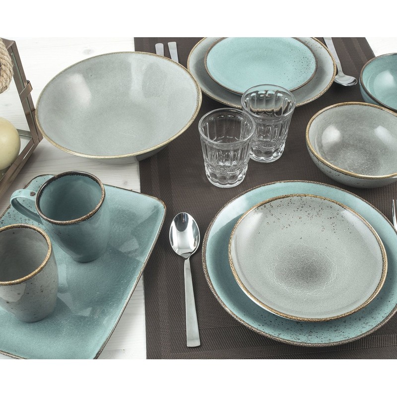 H & H Set of 6 Piatti Piani Reactive Azzurro