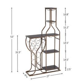 mikibama Freestanding Wine Rack Floor for 11 Bottle Wine Industrial Metal Wood Wine Shelf 5 Tier Home Bar Wine Storage Racks with Glass Hanger for Kitchen,Restaurant,Living Room (Rustic)