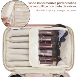 Bolsa De Cosméticos De Viaje De Gran Capacidad, Bolsa De Cosméticos Portátil De Cuero Resistente Al Agua, Bolsa De Cosméticos Multifuncional Para Mujer Con Asas(Rosa)