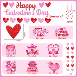 Galentines Day Decorations, Galentines Day Party Supplies includes Glitter Happy Galentines Day Banner Heart Garland and XOXO Hanging Swirls, Girl Lady Galentines Day Decorations for Office Home
