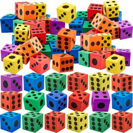 Feradny 60 Pack 1.5 Inch Colored Foam Dice Set Large Colorful Dice Cubes with Number Dots Soft Dice Building Education Toys for Kids Math Gifts Adults Fun Party Games, 6 Colors