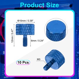MECCANIXITY M3x10mm Knurled Thumb Screw, 10 Pcs Aluminum Alloy Flat Knurled Head Thumb Screws Bolts Grip Knobs Fasteners for PC Computer Case, Blue