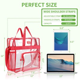 MAY TREE Clear Bag for Stadium Events 12×6×12 Clear Tote Lunch Bag with Reinforced Straps for Work, Sporting Events and Gym, Red