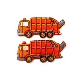 TH Set of 2 Tiny Mini Garbage Truck Cute Cartoon Patches Sew Iron on Embroidered Applique Badge Sign Patch Clothing Costume