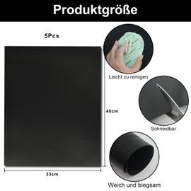 BBQ Grillmatte | 5 Stück Antihaft-Backmatte, 40 x 33 cm Große Ofeneinlagen, Backpapier Wiederverwendbar, Ofenschutzfolien, für den Boden des Backofens, Herde, Gasgrill und Holzkohle