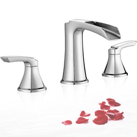 HOIGY Widespread Waterfall Bathtub Faucet Set, Brass Chrome Roman Tub Faucet 3 Hole 8 Inch, 2 Handle Deck Mount with Supply Water Hoses for Garden Tub, Lifetime Use & 20 Mins Easy to Install