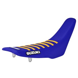 Enjoy MFG 1989-1992 SUZUKI RM 125 250 gripper seat cover  all BLUE w/YELLOW ribs #146 LOGO
