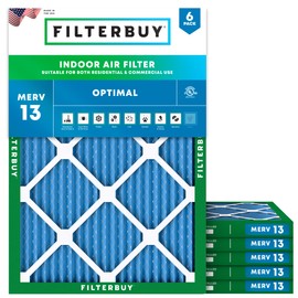 Filterbuy 20x22x1 Air Filter MERV 13 Optimal Defense (6-Pack), Pleated HVAC AC Furnace Air Filters Replacement (Actual Size: 19.50 x 21.50 x 0.75 Inches)