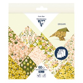 Clairefontaine 95378C - 60 Sheets of Origami Paper 70g/m², 3 Sizes: 10x10cm, 15x15cm, 20x20cm, 10 Assorted Colored Patterns (2 Sheets per Size), Creative Leisure for Adults, Spring