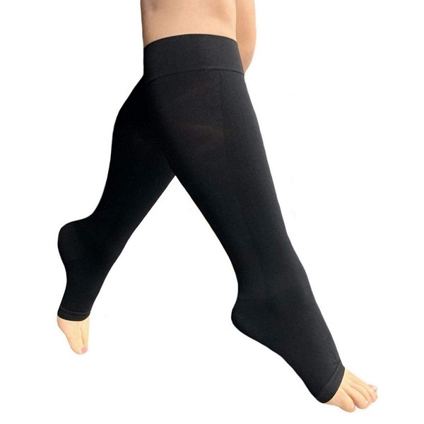 HealthyNees Open Toe 15-20 mmHg Compression Leg Circulation Extra Wide Calf Sock (Black, 2X-Large)