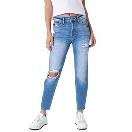 Kancan Women's High Rise Distressed Mom Jeans - KC9198L (Medium Wash, 9/28)