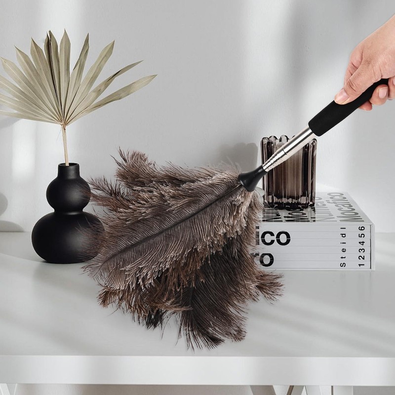 Ostrich Feather Duster 16.5-47Inch Reusable Fluffy Natural Detachable Ostrich Feather