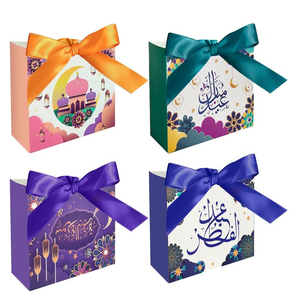 Colodeol 24Pcs Eid Mubarak Goodie Bags，Ramadan Goodie Bags with Ribbons