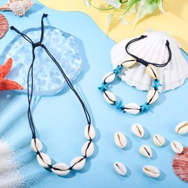 Cheriswelry 100pcs Shell Beads for Bracelet Making Cowrie Shells Spacer Beads Summer Beach Shell Oval Beads for DIY Necklace Jewelry Making with 5.46 Yard Waxed Cotton Thread Cords