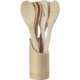 Westmark Kitchen Utensils - Kitchen Utensil Set Including Cooking Spoon, Salad Spoon, Spatulas and Tongs, Cooking Utensils Including Container - Bamboo, 6-Piece