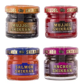 Eurocaviar - Shikran - Sampler pack: 4 x 0.88 oz Mullet Roe Black Caviar Pearls + Mullet Roe Red Caviar Pearls + Smoked Salmon Caviar Pearls + Anchovies Caviar Pearls [Premium Caviar Alternative]