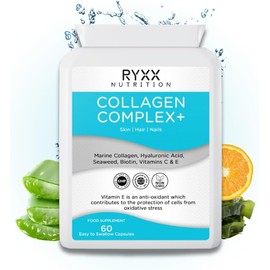 Collagen Complex+ | Marine Collagen Supplement with Hyaluronic Acid, Biotin, Vitamin C & E | Skin, Hair & Joint Support | 60 Capsules | Made in the UK by RYXX